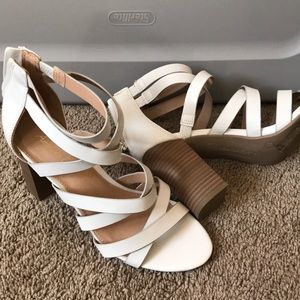 White strappy heels. Size 8-1/2. Worn ONE time.